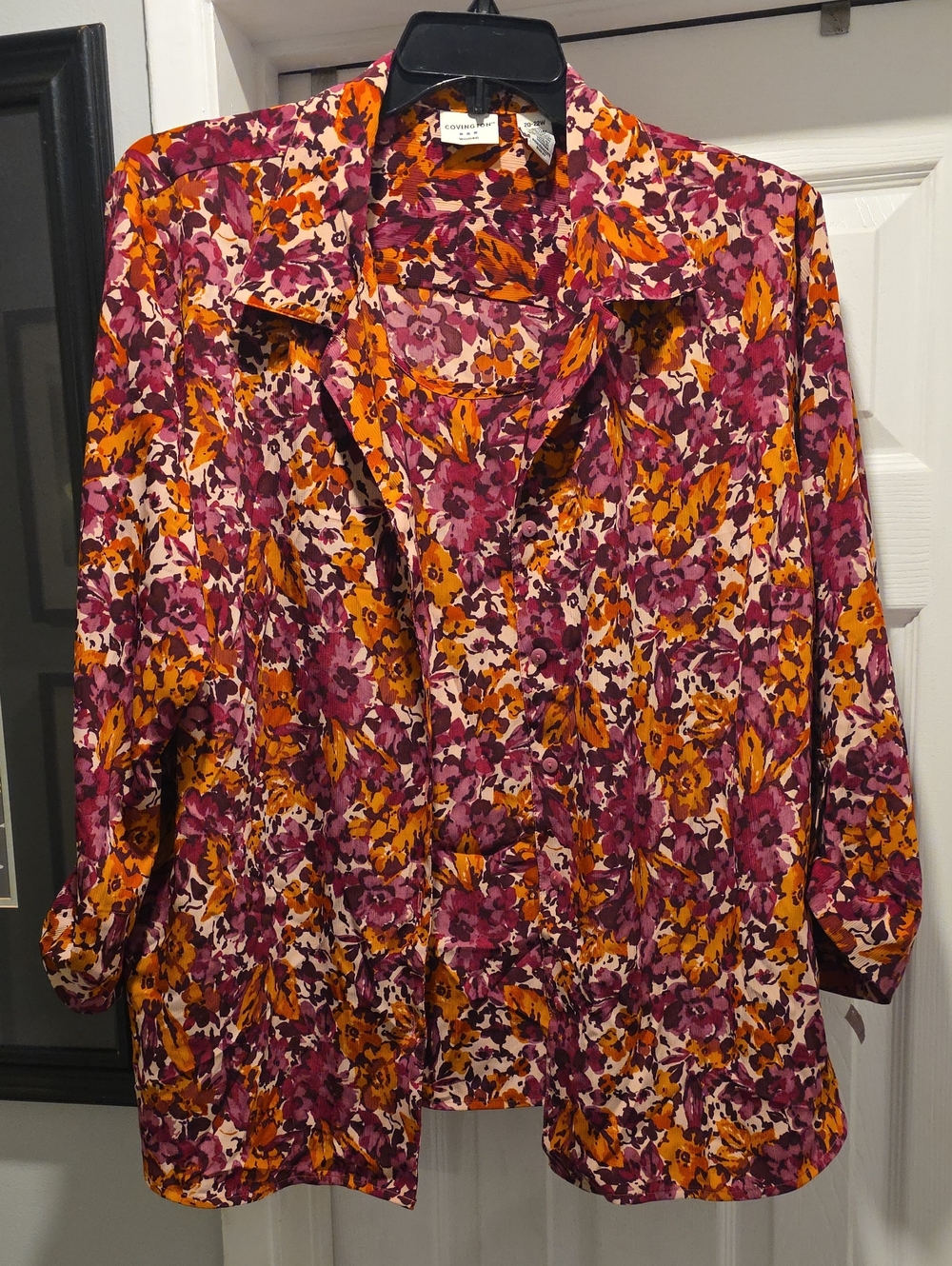Women's Floral Button-Up Blouse - Magenta & Orange